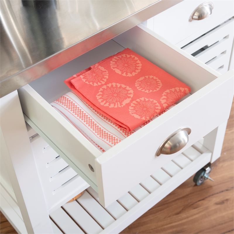 Kingfisher Lane Wood Rolling Kitchen Storage and Prep Cart in White