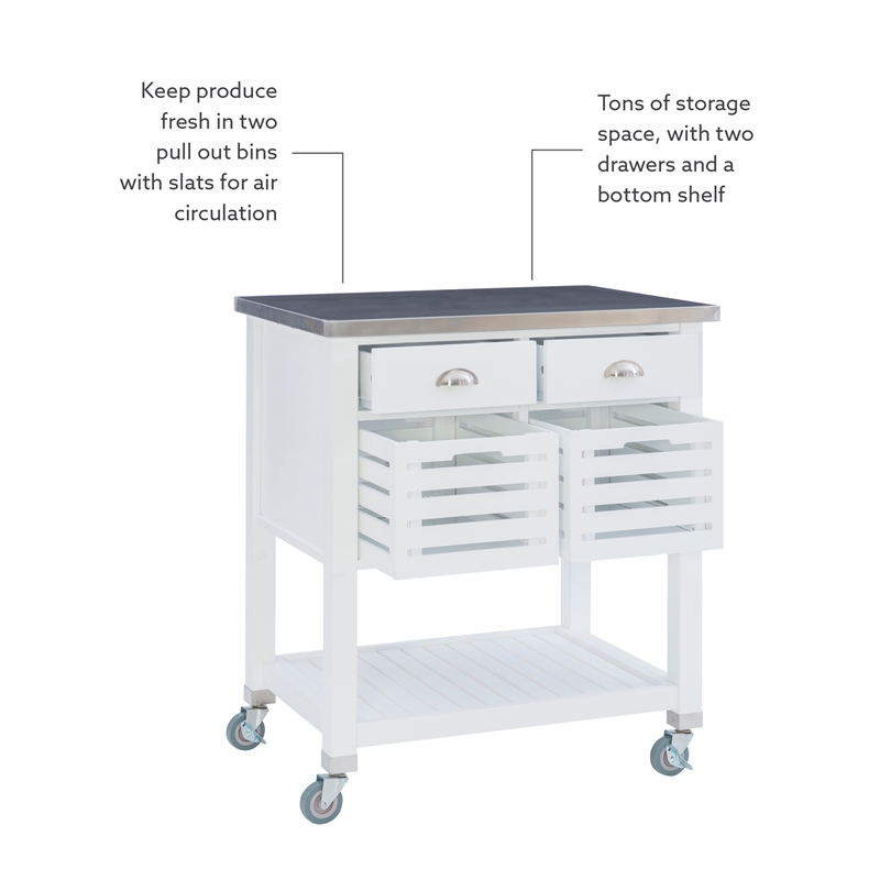 Kingfisher Lane Wood Rolling Kitchen Storage and Prep Cart in White