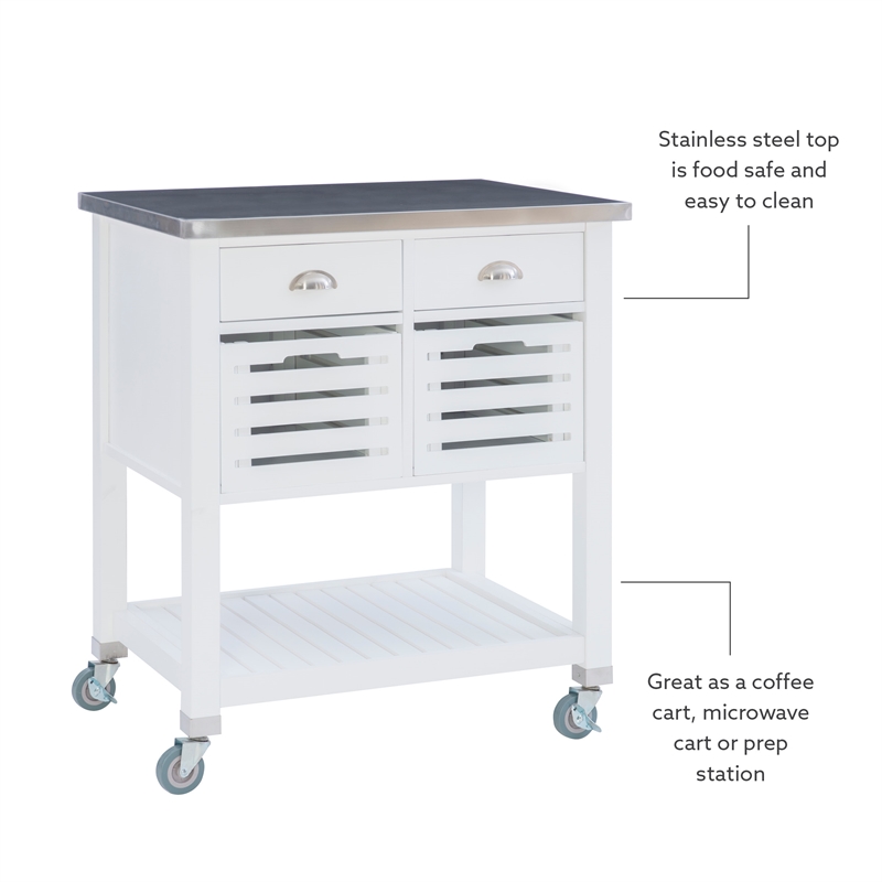Kingfisher Lane Wood Rolling Kitchen Storage and Prep Cart in White