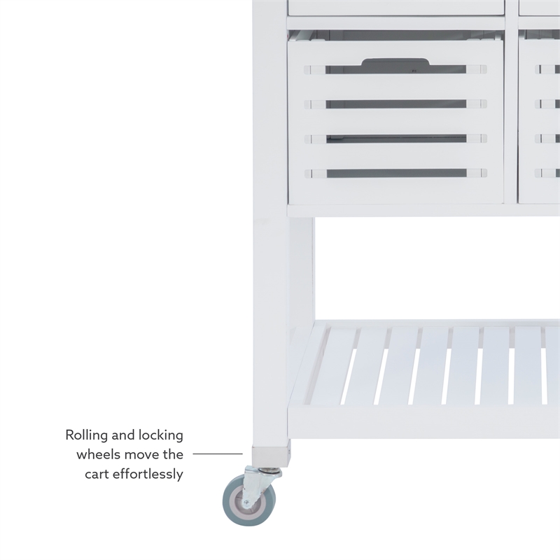 Kingfisher Lane Wood Rolling Kitchen Storage and Prep Cart in White