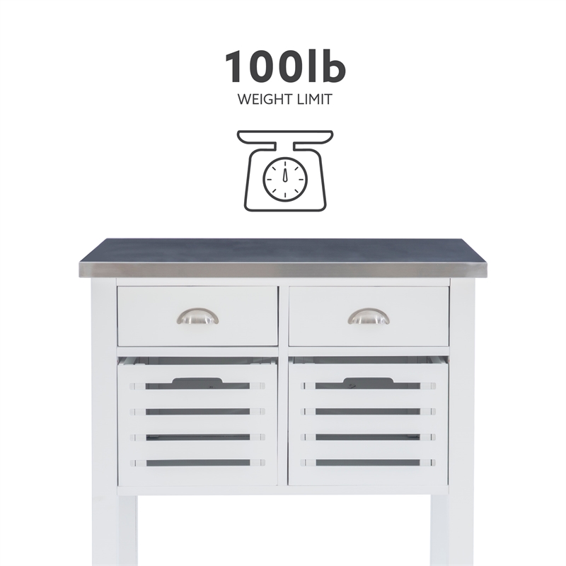 Kingfisher Lane Wood Rolling Kitchen Storage and Prep Cart in White