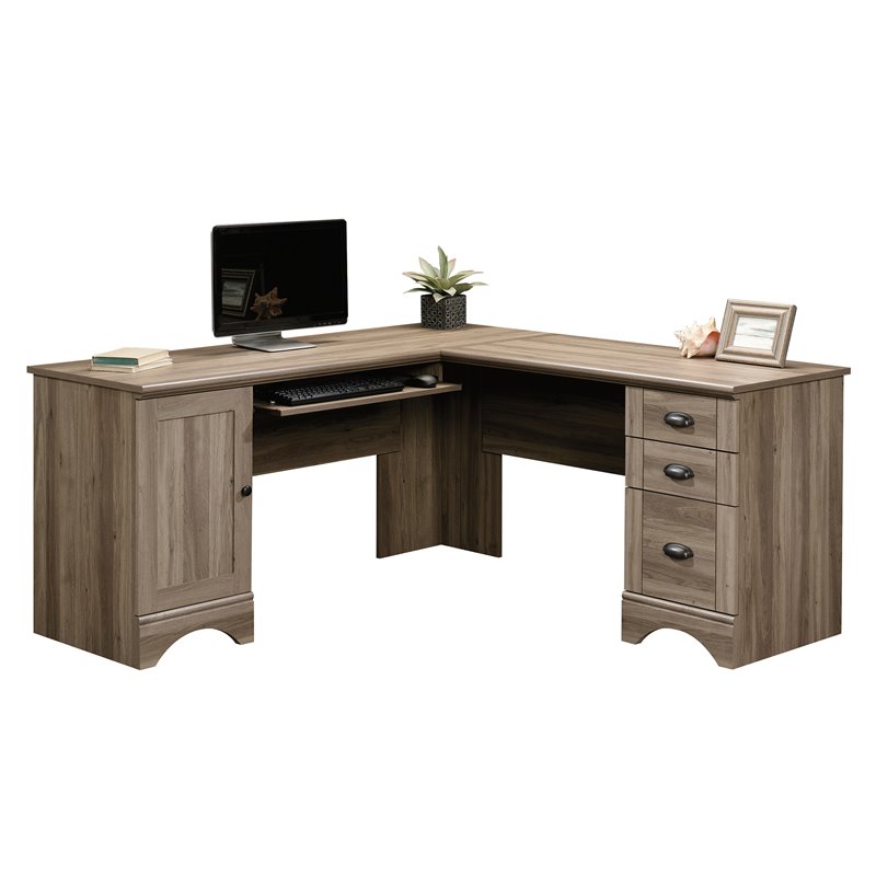 Kingfisher Lane Engineered Wood L-Shaped Computer Desk in Salt Oak