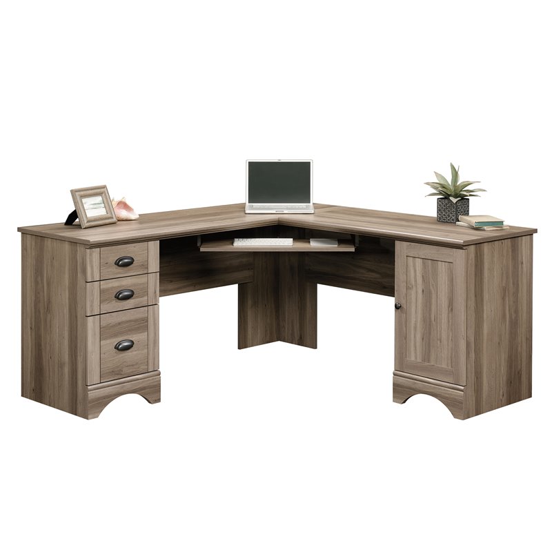 Kingfisher Lane Engineered Wood L-Shaped Computer Desk in Salt Oak