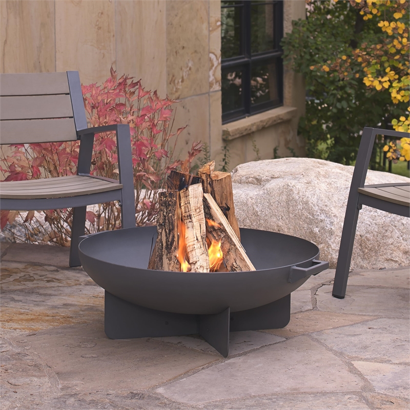 Kingfisher Lane Heat Resistant Powder Coated Steel Fire Bowl in Gray