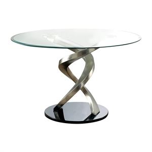 Kingfisher Lane Contemporary Glass Round Dining Table in Silver