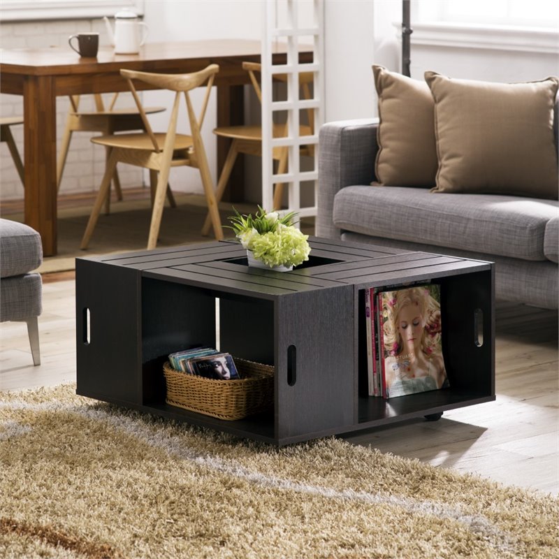 Kingfisher Lane Modern Wood Coffee Table with Casters in Espresso