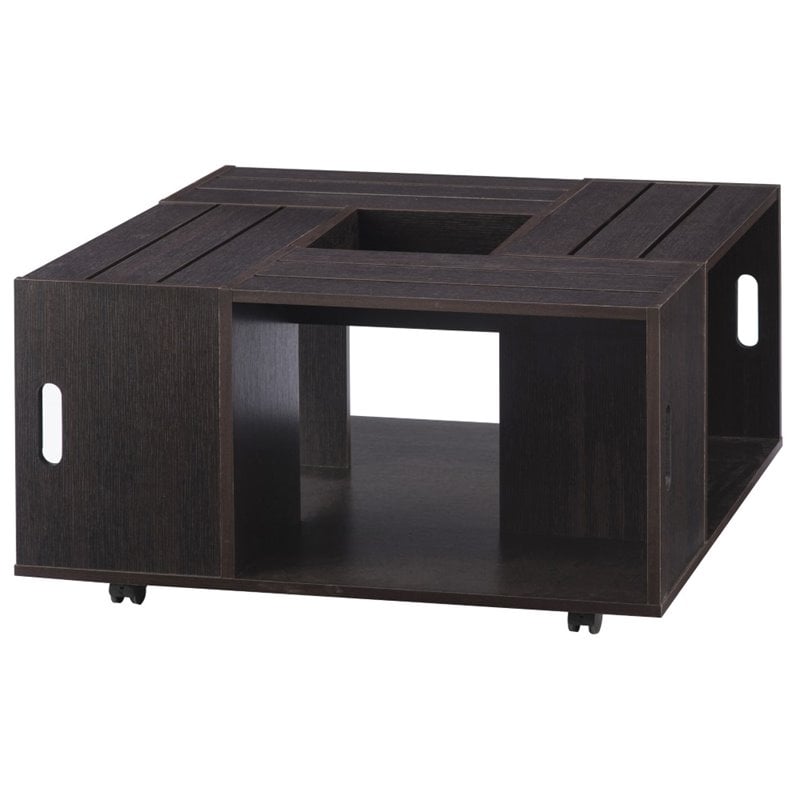 Kingfisher Lane Modern Wood Coffee Table with Casters in Espresso
