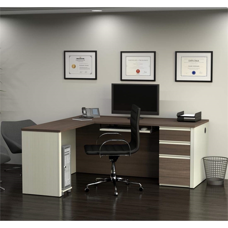 Kingfisher Lane Modern L-Desk in White Chocolate and Antigua