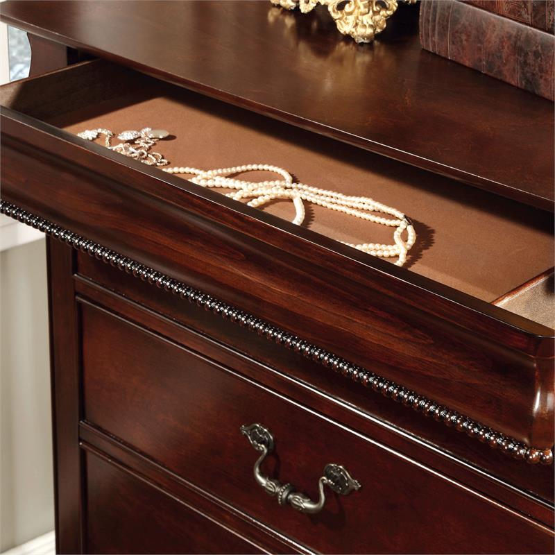 Kingfisher Lane Traditional Solid Wood 5-Drawer Chest in Cherry
