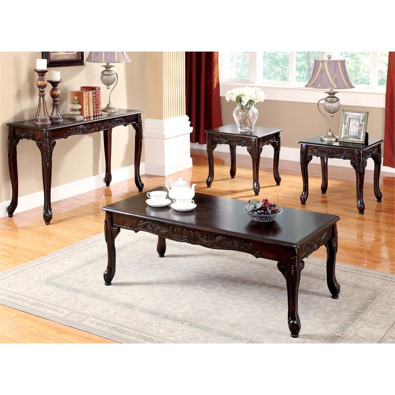 Kingfisher Lane Solid Wood 3-Piece Coffee Table Set in Dark Cherry