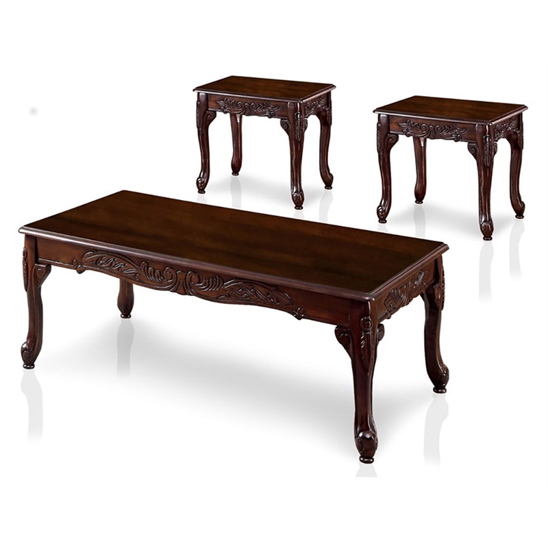 Kingfisher Lane Solid Wood 3-Piece Coffee Table Set in Dark Cherry
