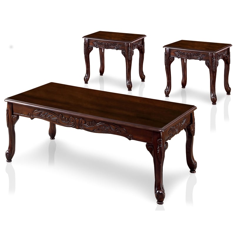 Kingfisher Lane Solid Wood 3-Piece Coffee Table Set in Dark Cherry