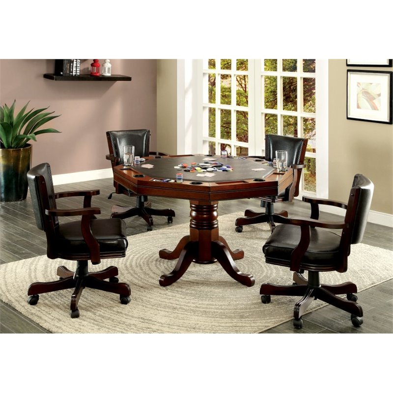 Kingfisher Lane Traditional Wood 5-Piece Gaming Table Set in Cherry