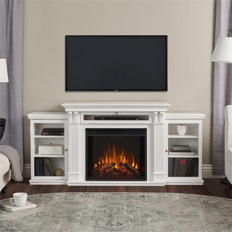 Kingfisher Lane Modern TV Stand with Electric Fireplace in White