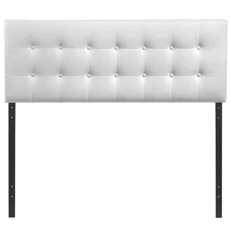 Kingfisher Lane Full Upholstered Faux Leather and Wood Headboard in White