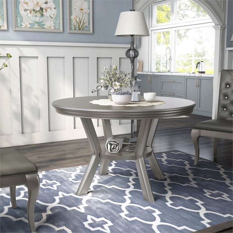 Kingfisher Lane Wood Round 1-Shelf Dining Table in Gold Champagne