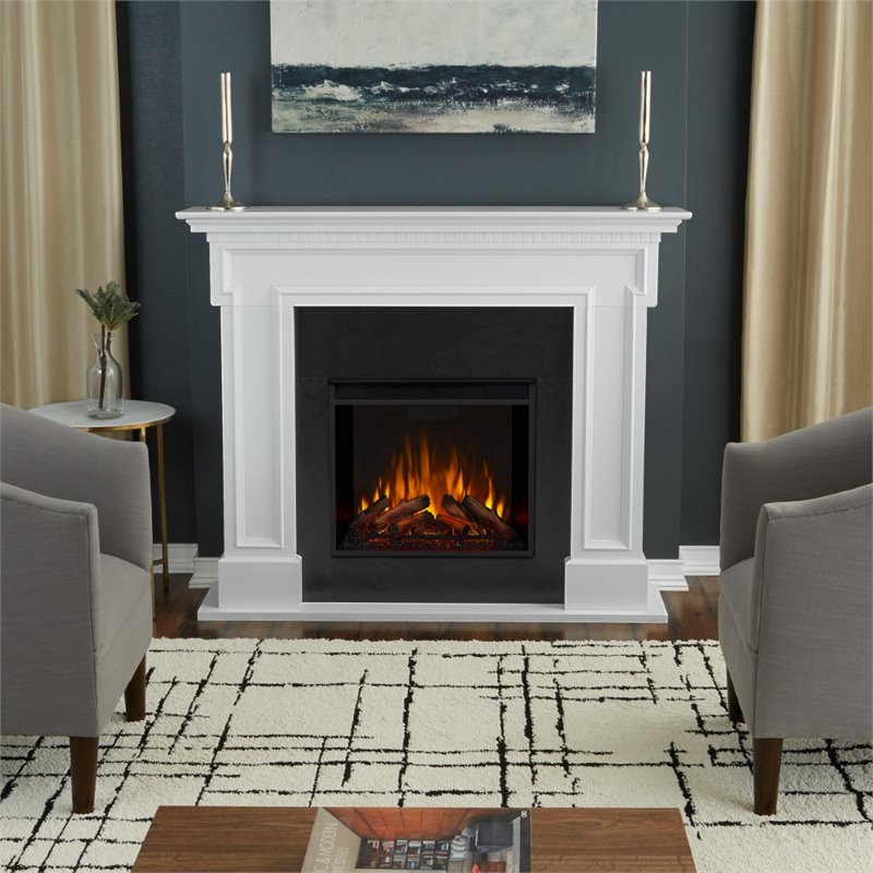 Kingfisher Lane Modern Solid Wood Electric Fireplace in White