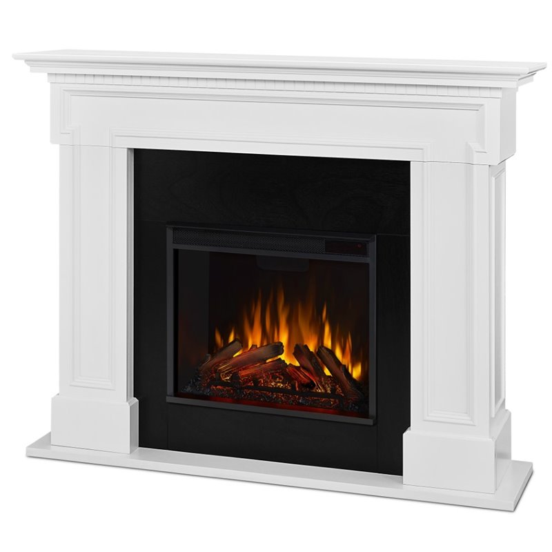 Kingfisher Lane Modern Solid Wood Electric Fireplace in White