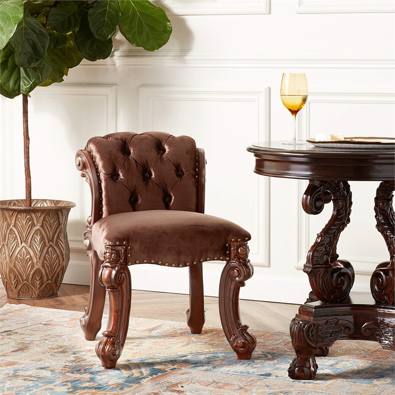 Kingfisher Lane Contemporary Fabric Vanity Stool in Cherry Finish