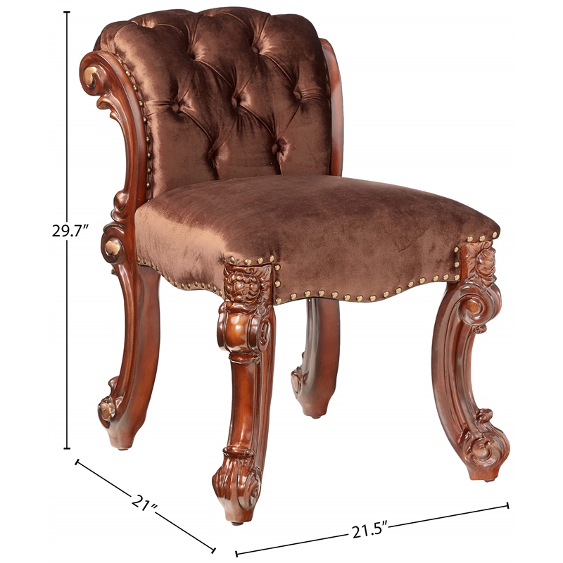 Kingfisher Lane Contemporary Fabric Vanity Stool in Cherry Finish