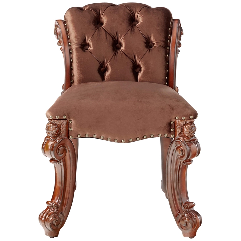 Kingfisher Lane Contemporary Fabric Vanity Stool in Cherry Finish