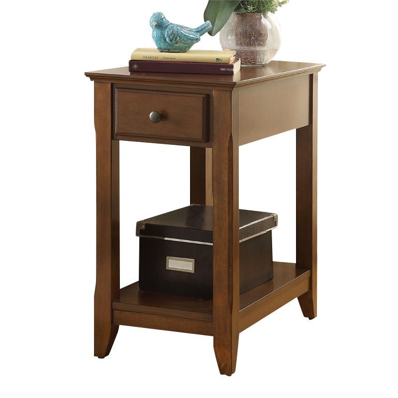Kingfisher Lane 1-Drawer Wooden End Table with Bottom Shelf in Walnut