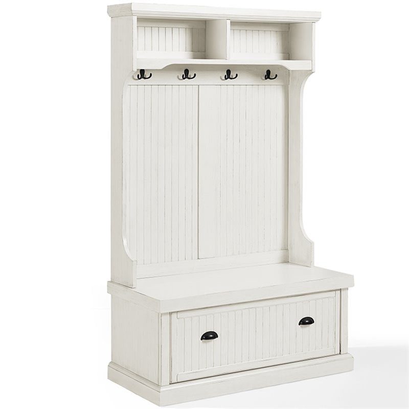 Kingfisher Lane Contemporary Wood Hall Tree in Distressed White