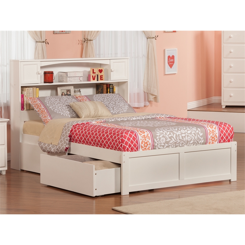 Kingfisher Lane Full Solid Wood Bed with Storage Drawers in White