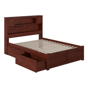 Kingfisher Lane Full Solid Wood Bed with Storage Drawers in Walnut