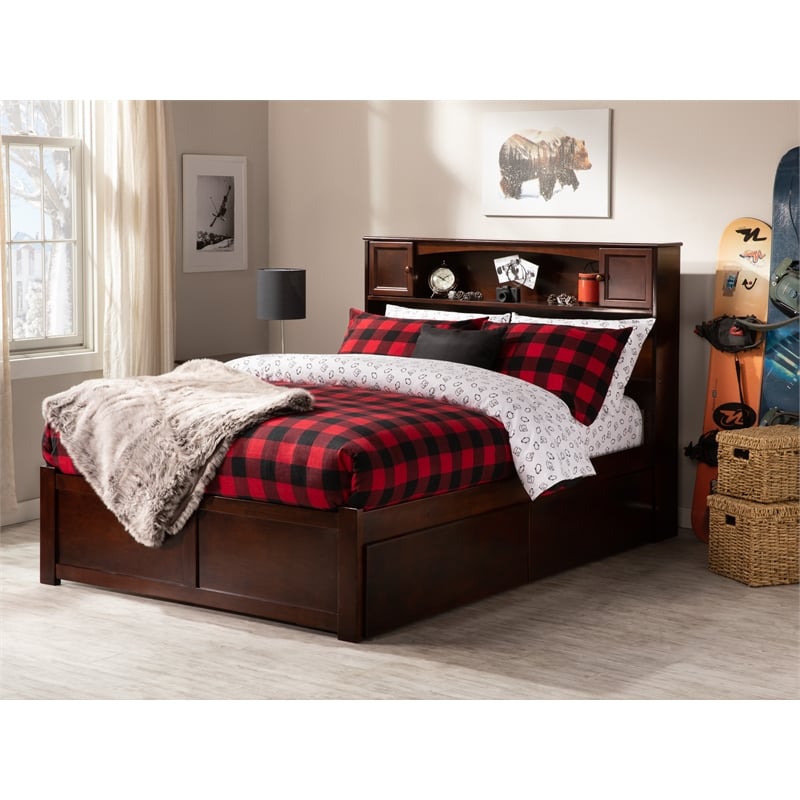 Kingfisher Lane Full Solid Wood Bed with Storage Drawers in Walnut