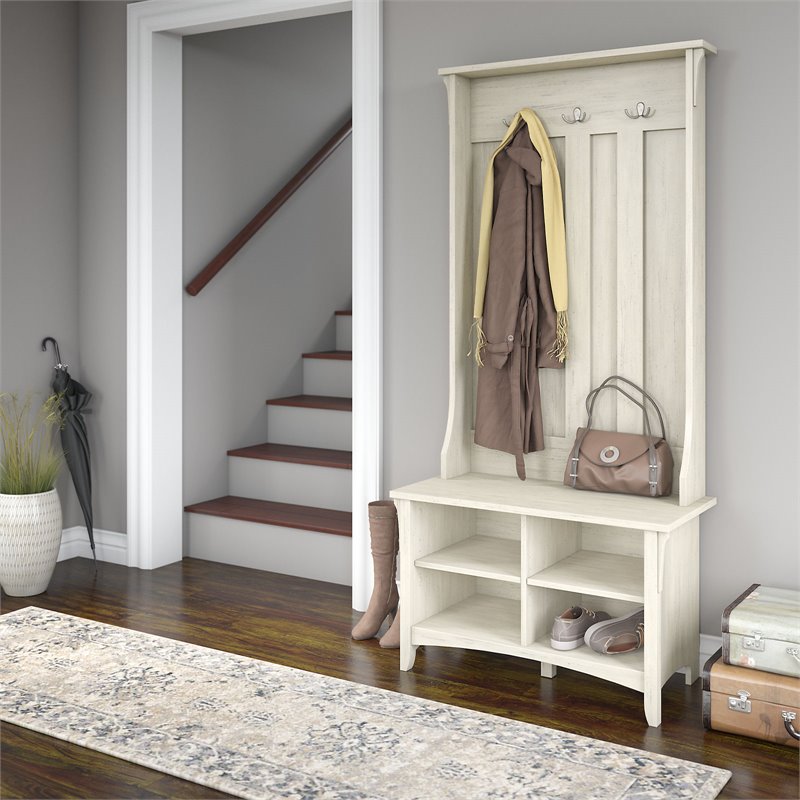 Kingfisher Lane Hall Tree with Storage Bench in Antique White