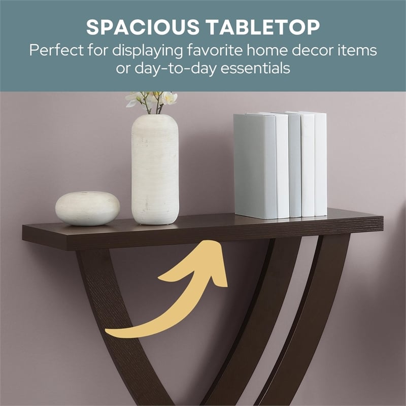 Kingfisher Lane Cross Step Console Table in Espresso Wood Finish