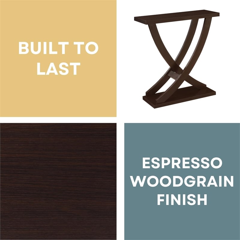 Kingfisher Lane Cross Step Console Table in Espresso Wood Finish