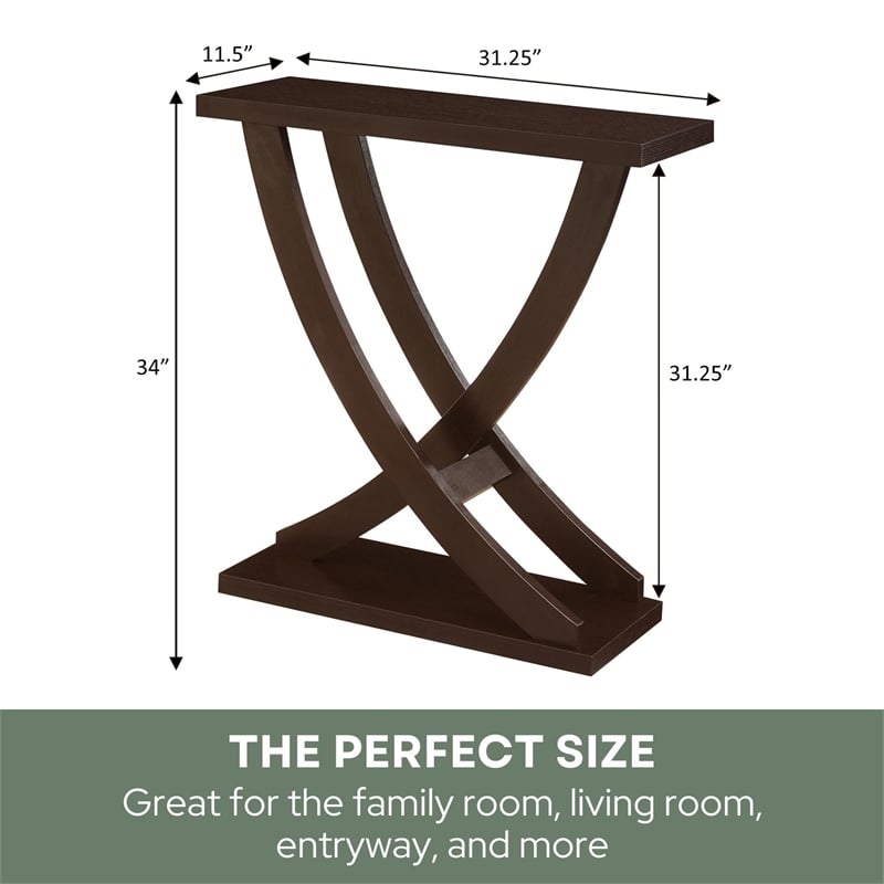 Kingfisher Lane Cross Step Console Table in Espresso Wood Finish