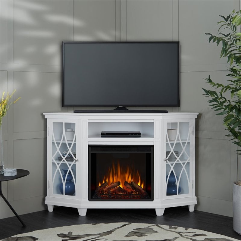 Kingfisher Lane Contemporary Corner Fireplace TV Stand in White