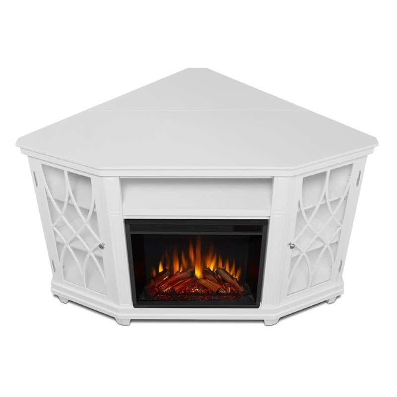 Kingfisher Lane Contemporary Corner Fireplace TV Stand in White