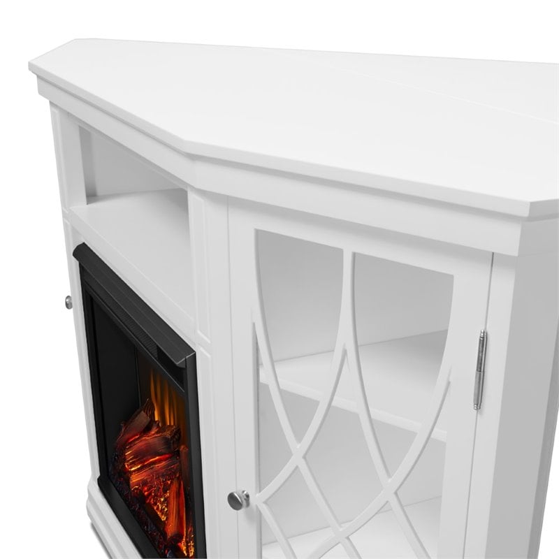 Kingfisher Lane Contemporary Corner Fireplace TV Stand in White