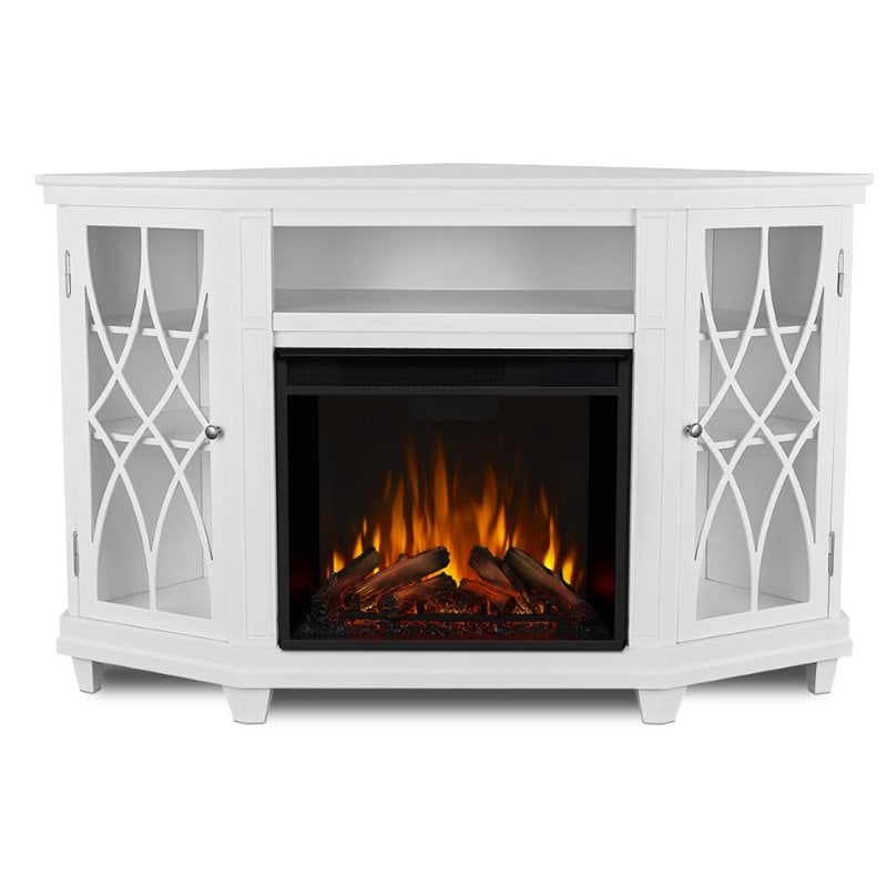 Kingfisher Lane Contemporary Corner Fireplace TV Stand in White