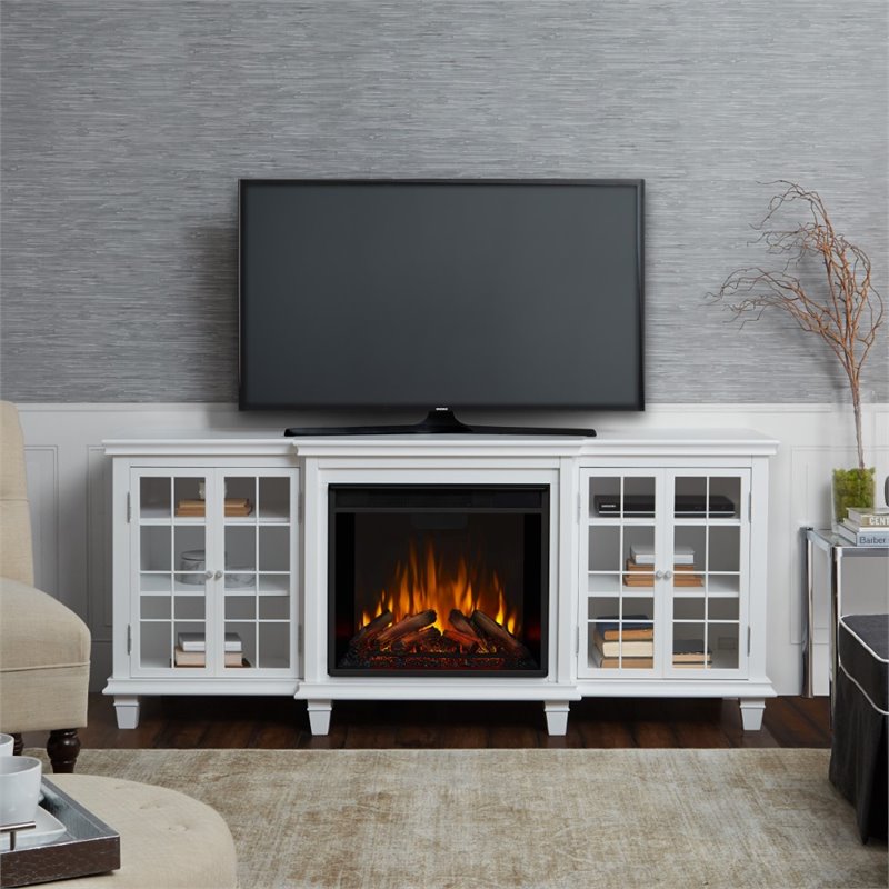 Kingfisher Lane Contemporary Fireplace TV Stand in White Finish
