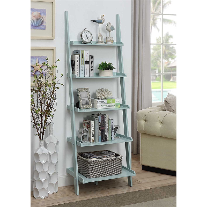 Kingfisher Lane Bookshelf Ladder in Sea Foam Green Wood Finish