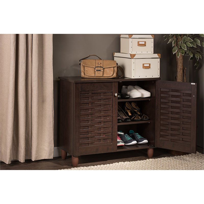 Kingfisher Lane Contemporary 2 Door Shoe Cabinet in Dark Brown