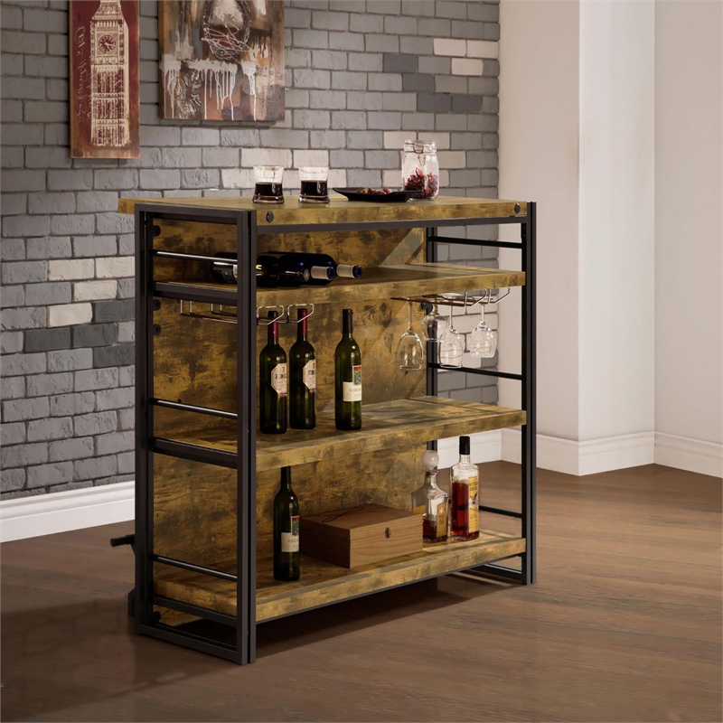 Kingfisher Lane Farmhouse Wood Bar Unit with Stemware Rack in Nutmeg
