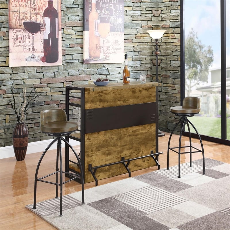 Kingfisher Lane Farmhouse Wood Bar Unit with Stemware Rack in Nutmeg