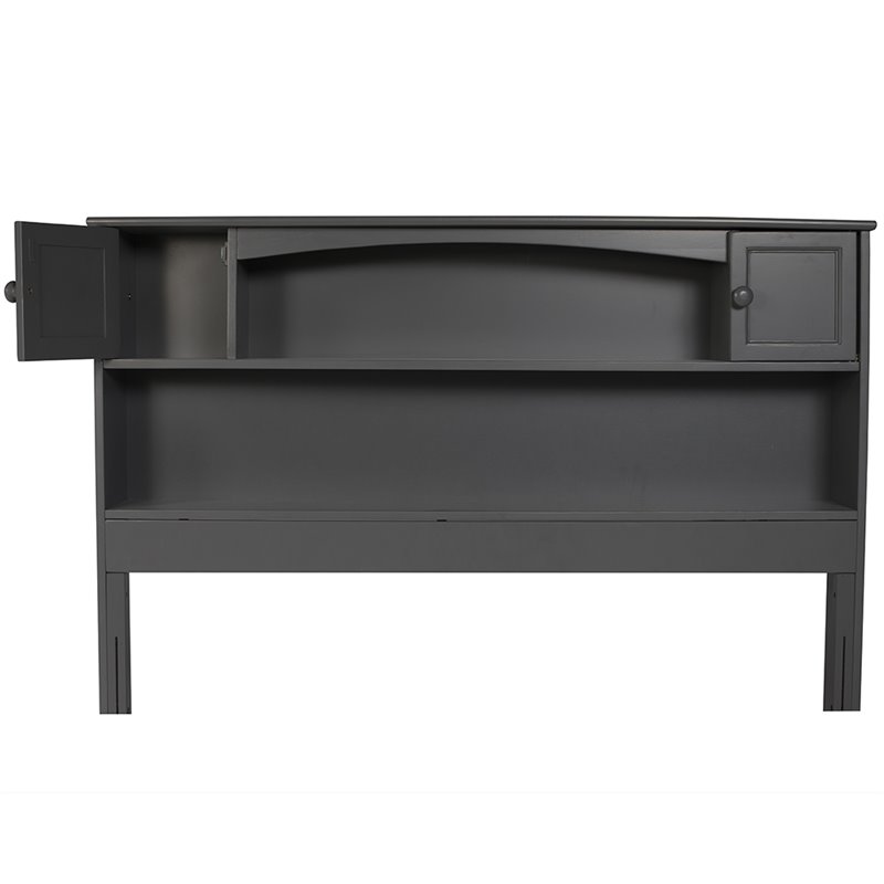 Kingfisher Lane Full Wood Bookcase Headboard with Device Charger in Gray