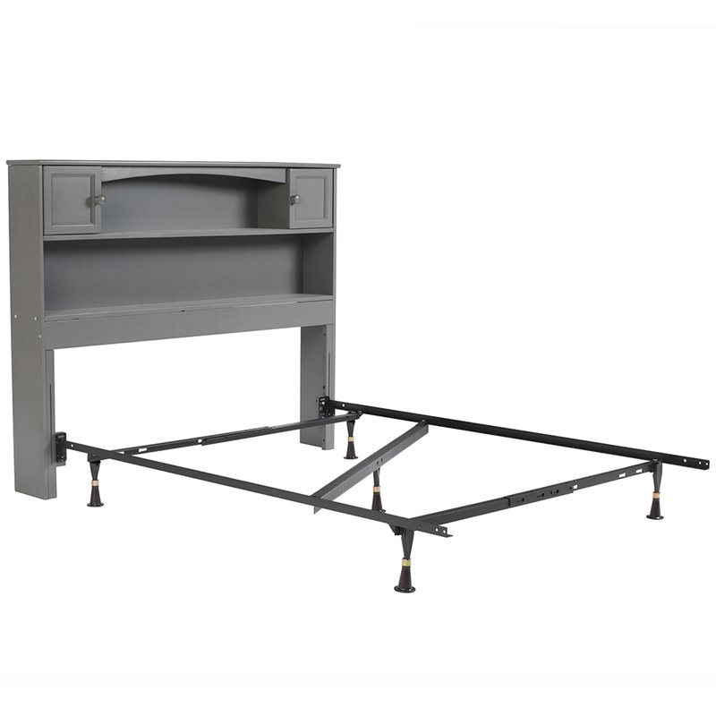 Kingfisher Lane Full Wood Bookcase Headboard with Device Charger in Gray