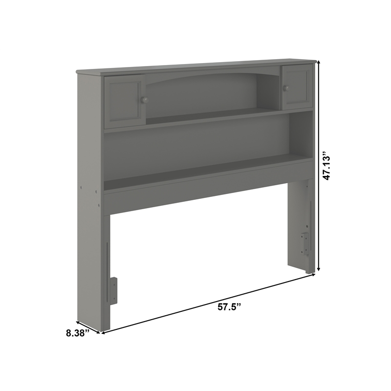 Kingfisher Lane Full Wood Bookcase Headboard with Device Charger in Gray
