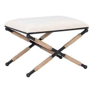 Kingfisher Lane Accent Stool Black Metal Legs with Rope Detail in Cream