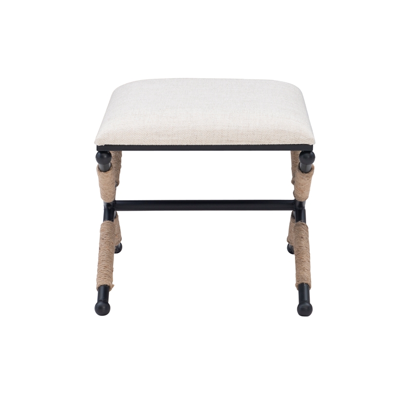 Kingfisher Lane Accent Stool Black Metal Legs with Rope Detail in Cream