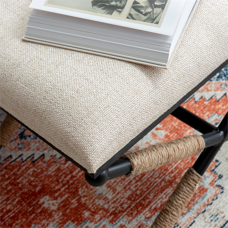 Kingfisher Lane Accent Stool Black Metal Legs with Rope Detail in Cream