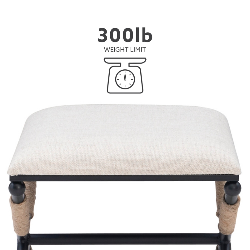 Kingfisher Lane Accent Stool Black Metal Legs with Rope Detail in Cream